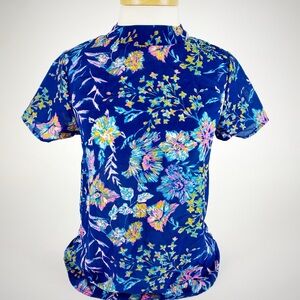 Japna Top Womens Small Blue Floral Sheer Casual Summer 90’s Colorful